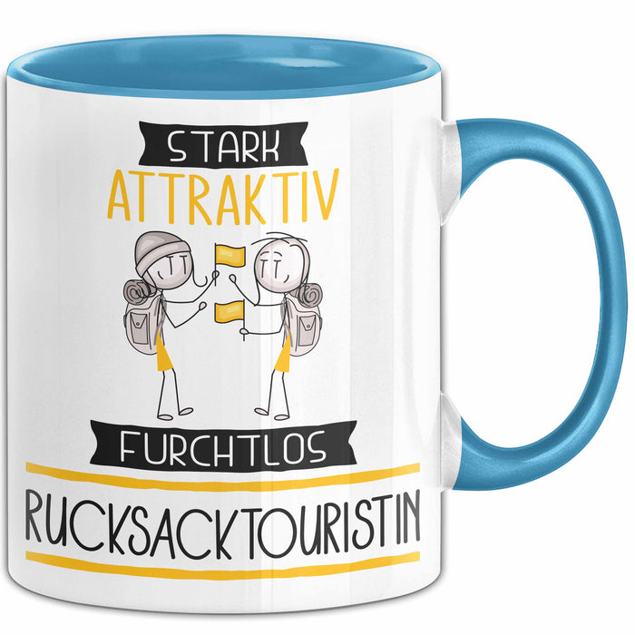 Rucksacktouristin Tasse Geschenk Becher Stark Attraktiv Furchtlos Rucksacktouristin Lustige Geschenkidee Blau Trendation