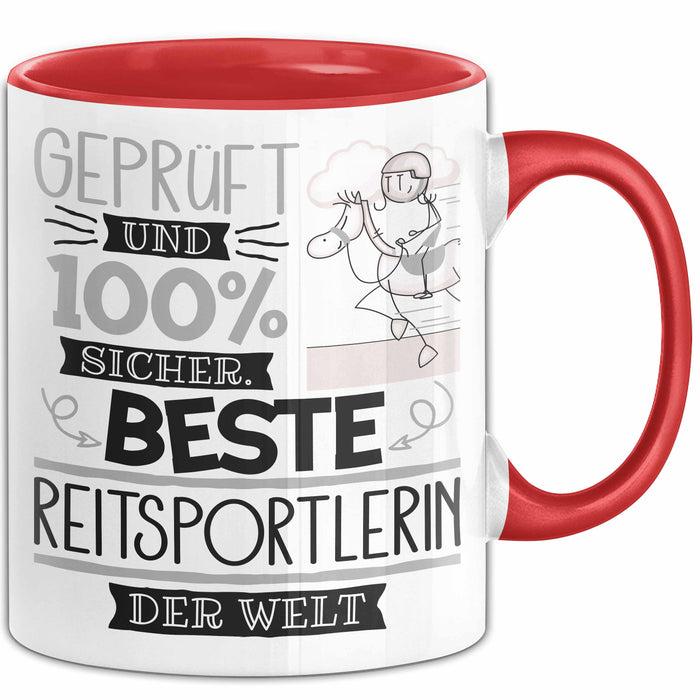 Beste Reitsportlerin Der Welt Tasse Geschenk für Eine Reitsportlerin Geprüft Und Sicher Geschenkidee Geburtstag Weihnachten Rot Trendation