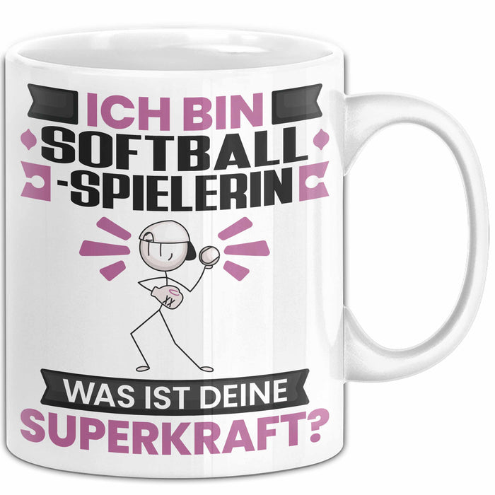 Softballspielerin Tasse Geschenk für Softballspielerin Geburtstag Lustiger Spruch Kaffee-Becher Was Ist Deine Superkraft Weiß Trendation