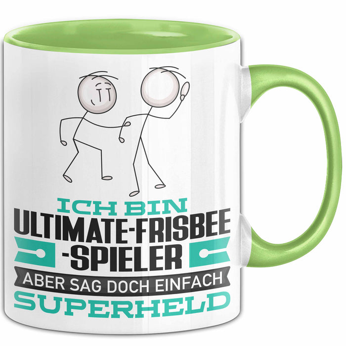 Ultimate-Frisbee-Spieler Geschenk Tasse Ich Bin Ultimate-Frisbee-Spieler Aber Sag Doch Einfach Superheld Lustige Geschenkdiee für Ultimate-Frisbee-Spieler Kaffee-Becher Grün Trendation