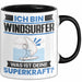 Windsurfer Tasse Geschenk für Windsurfer Geburtstag Lustiger Spruch Kaffee-Becher Was Ist Deine Superkraft Schwarz Trendation