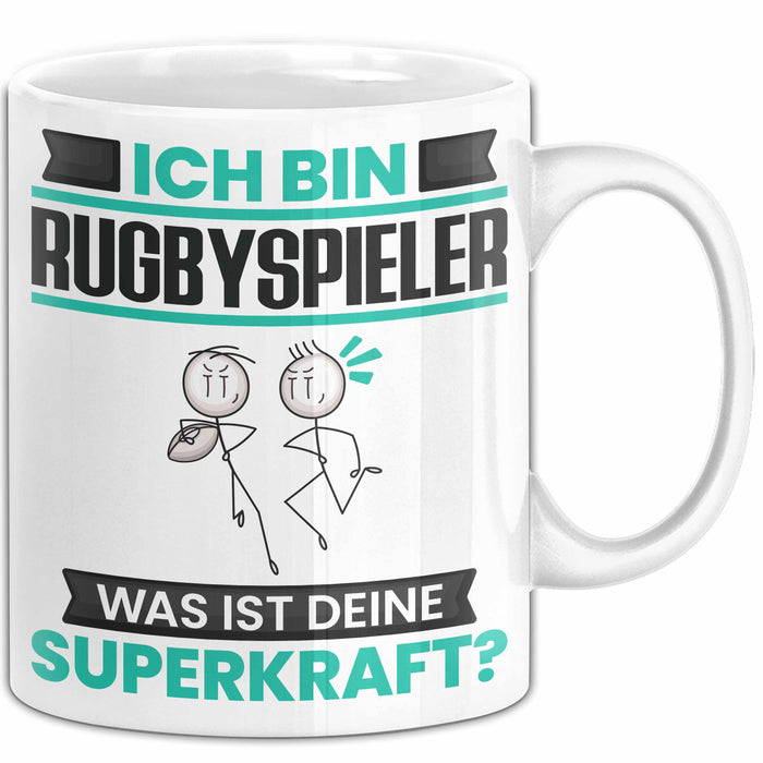 Rugbyspieler Tasse Geschenk für Rugbyspieler Geburtstag Lustiger Spruch Kaffee-Becher Was Ist Deine Superkraft Weiß Trendation