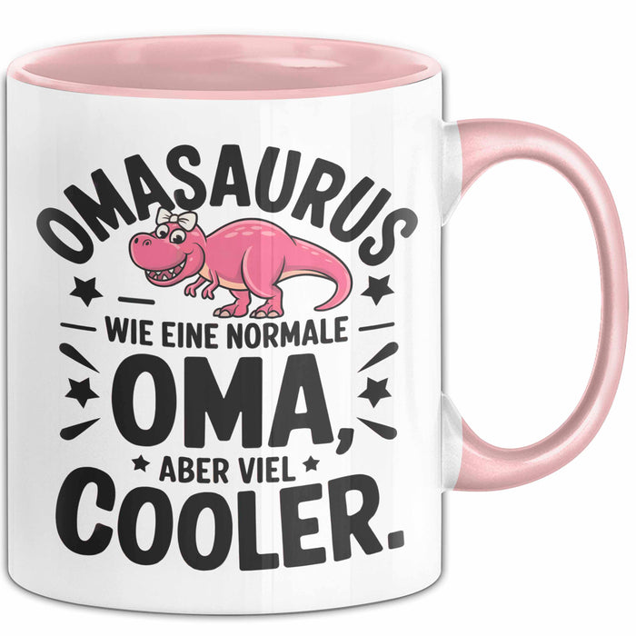 Oma Großmutter Tasse Becher Geschenk Lustige Geschenkidee Spruch Omasaurus Dinosaur Rosa Trendation