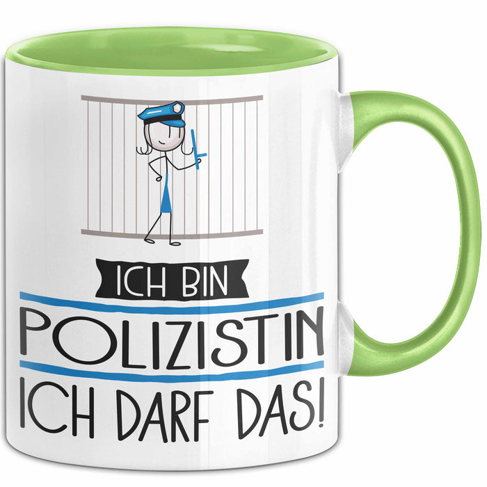 Geschenk für Polizistin Tasse Lustige Geschenkidee Geburtstag Ich Bin Polizistin Ich Darf Das Grün Trendation