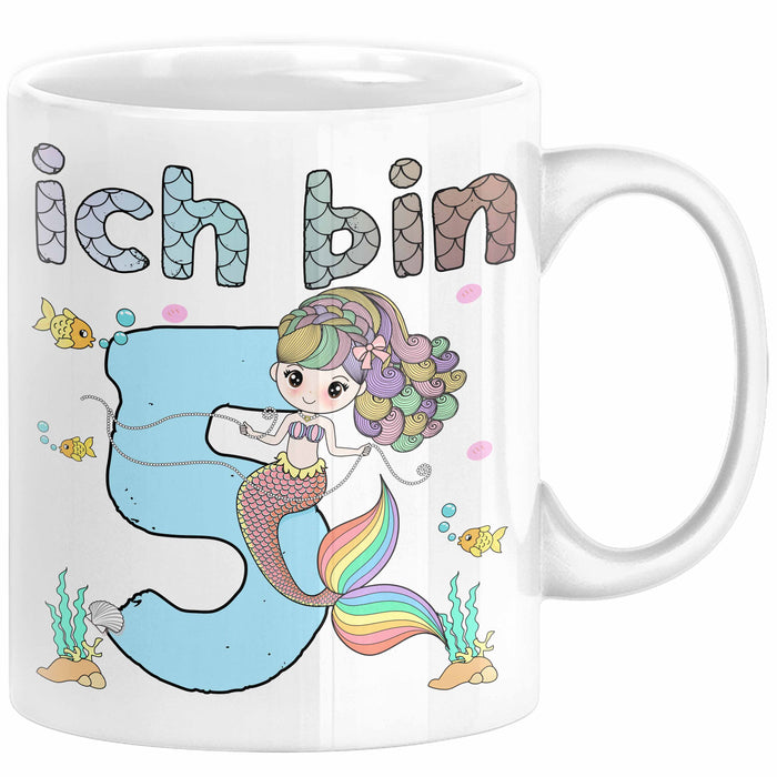 5. Geburtstag Mädchen Geschenk Meerjungfrau Geschenk Tasse für Mädchen Nymphe Nixe Becher Grafik Weiß Trendation