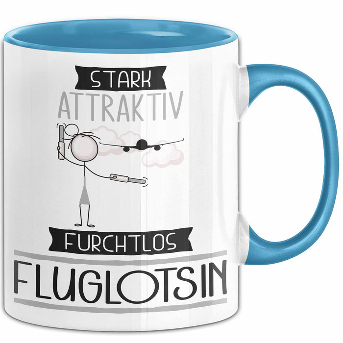Fluglotsin Tasse Geschenk Becher Stark Attraktiv Furchtlos Fluglotsin Lustige Geschenkidee Blau Trendation