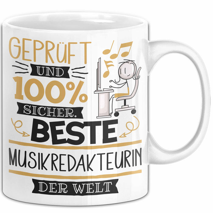 Beste Musikredakteurin Der Welt Tasse Geschenk für Eine Musikredakteurin Geprüft Und Sicher Geschenkidee Geburtstag Weihnachten Weiß Trendation
