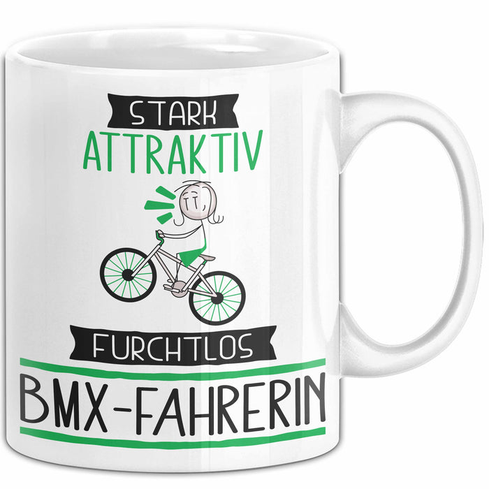 BMX-Fahrerin Tasse Geschenk Becher Stark Attraktiv Furchtlos BMX-Fahrerin Lustige Geschenkidee Weiß Trendation