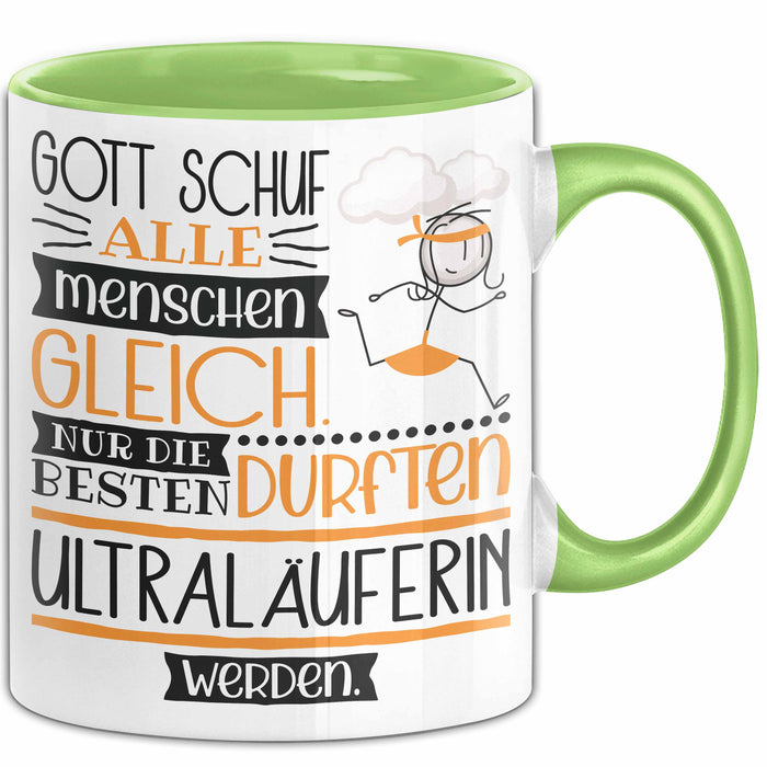 Ultraläuferin Geschenk Becher Tasse Gott Schuf Alle Menschen Gleich Nur Die Besten Durfeten Ultraläuferin Werden Geschenkidee Lustig Grün Trendation