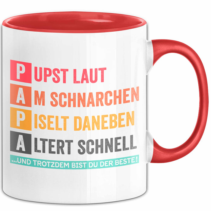 Papa Vatertag Tasse Geschenk Lustige Geschenkidee Spruch Pupst Laut Am Schnarchen Pisel Daneben Rot Trendation