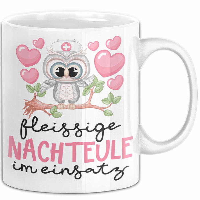 Frau Geschenk Tasse Fleissige Nachteule Im Einsatz Geschenkdiee Für Eulen-Fans Kaffee-Becher Weiß Trendation