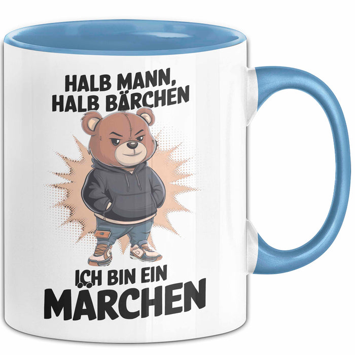 Bärtige Männer Tasse Geschenk Lustige Geschenkidee Spruch Halb Mann Halb Bärchen Blau Trendation