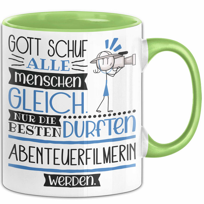 Abenteuerfilmerin Geschenk Becher Tasse Gott Schuf Alle Menschen Gleich Nur Die Besten Durfeten Abenteuerfilmerin Werden Geschenkidee Lustig Grün Trendation