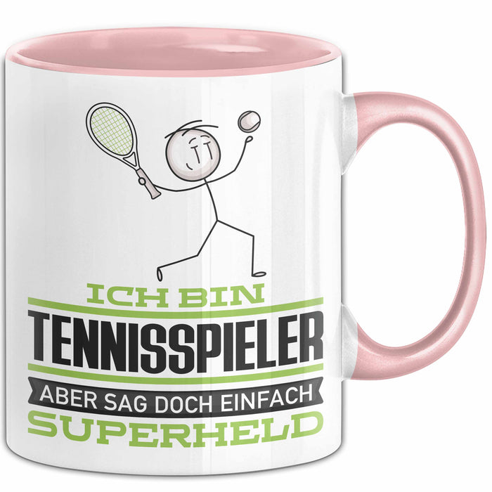 Tennisspieler Geschenk Tasse Ich Bin Tennisspieler Aber Sag Doch Einfach Superheld Lustige Geschenkdiee für Tennisspieler Kaffee-Becher Rosa Trendation