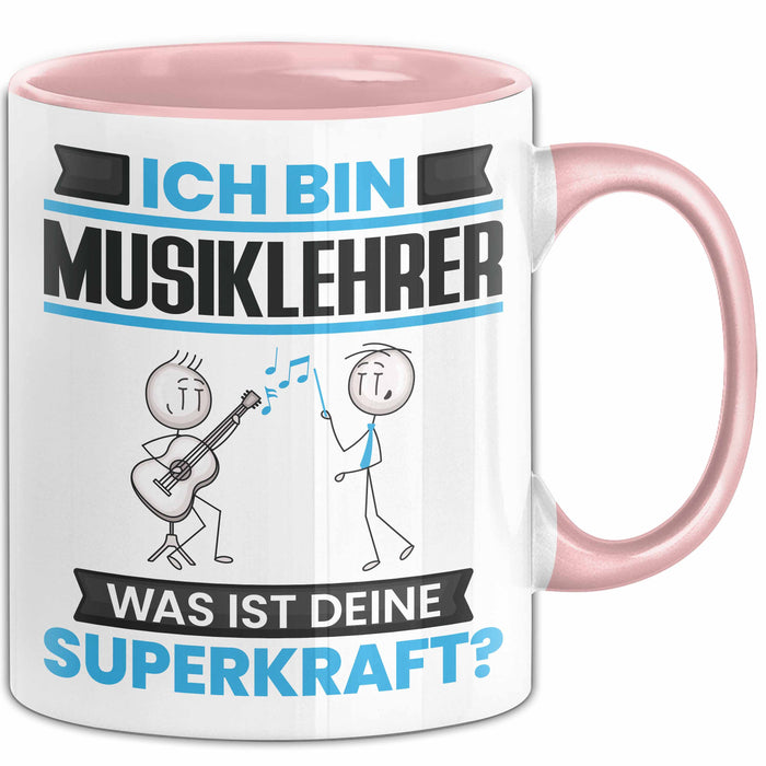 Musiklehrer Tasse Geschenk für Musiklehrer Geburtstag Lustiger Spruch Kaffee-Becher Was Ist Deine Superkraft Rosa Trendation