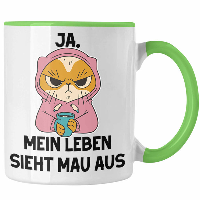 Dank Meme Tasse Katzen Besitzer Wortspiel Ja Mein Leben Sieht Mau Aus Traurige Katze Geschenkidee Saure Katze Astronaut Grün Trendation
