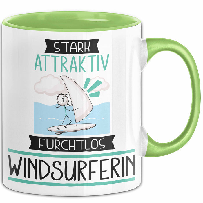 Windsurferin Tasse Geschenk Becher Stark Attraktiv Furchtlos Windsurferin Lustige Geschenkidee Grün Trendation