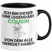Cousin Geschenk Tasse Lustige Geschenkidee Geburtstag für Cousin Ich Bin Dieser Legendäre Cousin Von Dem Alle Geredet Haben Kaffee-Becher Schwarz Trendation