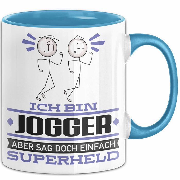 Jogger Geschenk Tasse Ich Bin Jogger Aber Sag Doch Einfach Superheld Lustige Geschenkdiee für Jogger Kaffee-Becher Blau Trendation