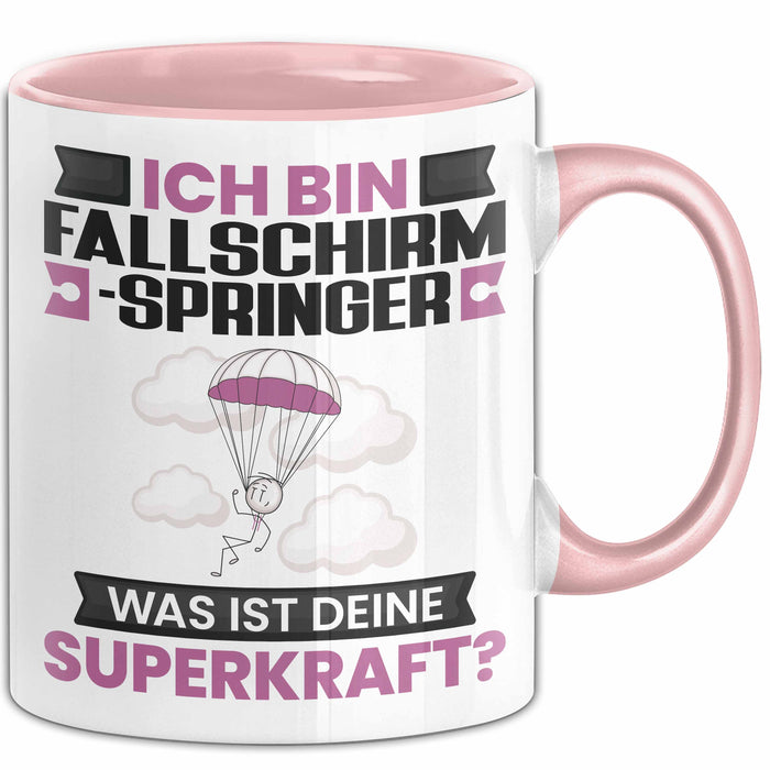 Fallschirmspringer Tasse Geschenk für Fallschirmspringer Geburtstag Lustiger Spruch Kaffee-Becher Was Ist Deine Superkraft Rosa Trendation