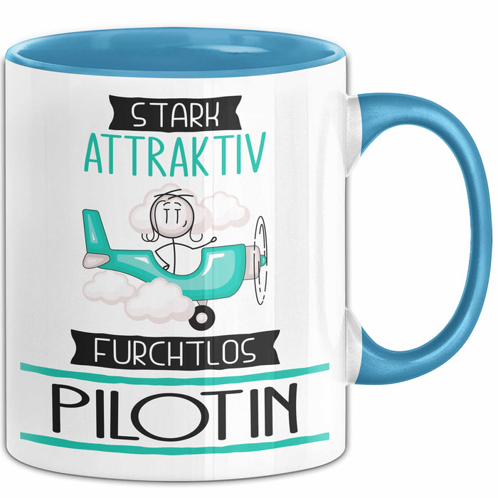 Pilotin Tasse Geschenk Becher Stark Attraktiv Furchtlos Pilotin Lustige Geschenkidee Blau Trendation