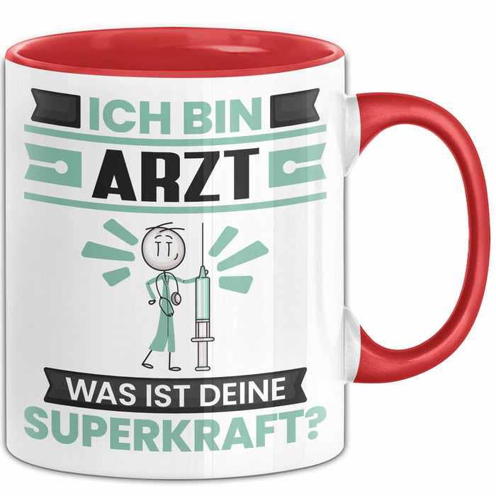 Arzt Tasse Geschenk für Arzt Geburtstag Lustiger Spruch Kaffee-Becher Was Ist Deine Superkraft Rot Trendation