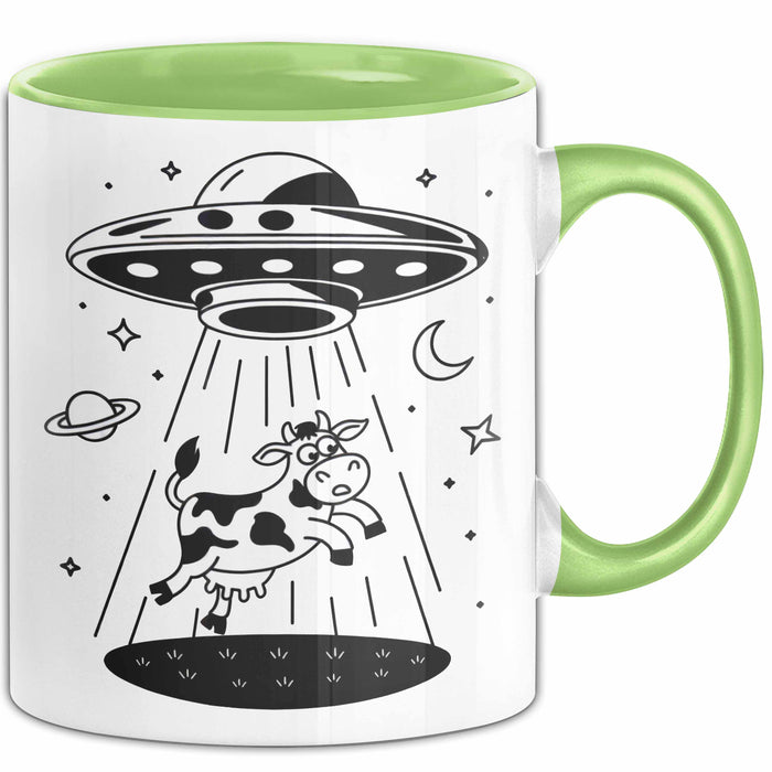 Sci-Fi Nerd Tasse Geschenkidee UFO entführt Kuh Weltraum Fan Geschenkidee Lustig Grün Trendation