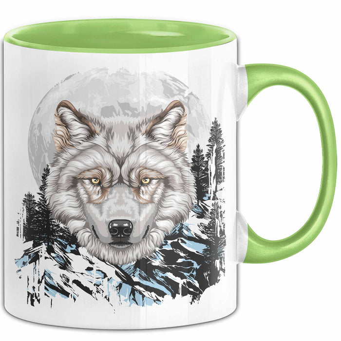 Wolf Tasse Geschenk Abstrakt Wölfe Mondlandschaft Geschenkidee Grün Trendation