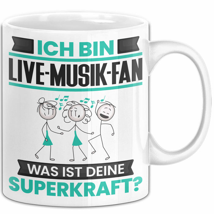 Live-Musik-Fan Tasse Geschenk für Live-Musik-Fan Geburtstag Lustiger Spruch Kaffee-Becher Was Ist Deine Superkraft Weiß Trendation