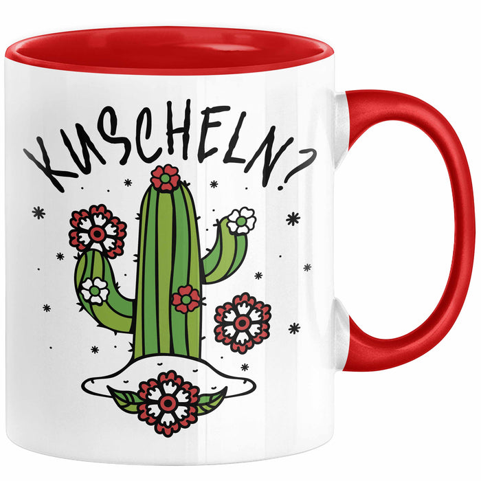 Kaktus Tasse Geschenk Kuscheln Sarkasmus Humor Geschenkidee Kaffee-Becher Kaktus-Liebhaber Frauen Rot Trendation
