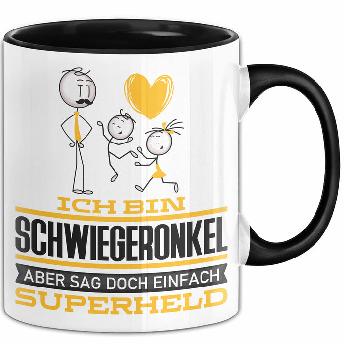 Schwiegeronkel Geschenk Tasse Ich Bin Schwiegeronkel Aber Sag Doch Einfach Superheld Lustige Geschenkdiee für Schwiegeronkel Kaffee-Becher Schwarz Trendation