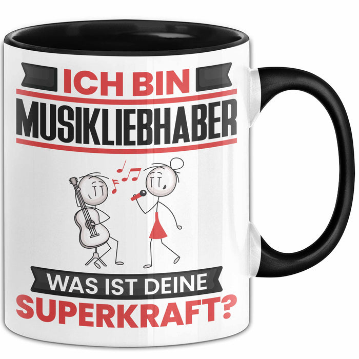 Musikliebhaber Tasse Geschenk für Musikliebhaber Geburtstag Lustiger Spruch Kaffee-Becher Was Ist Deine Superkraft Schwarz Trendation