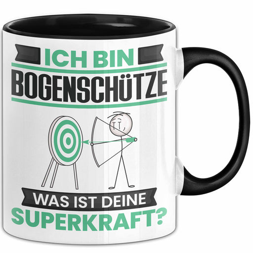 Bogenschütze Tasse Geschenk für Bogenschütze Geburtstag Lustiger Spruch Kaffee-Becher Was Ist Deine Superkraft Schwarz Trendation