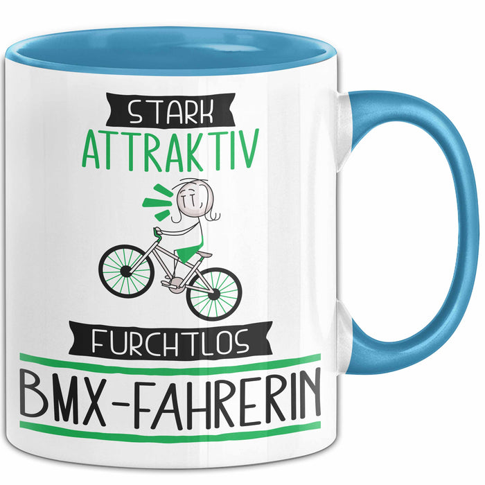 BMX-Fahrerin Tasse Geschenk Becher Stark Attraktiv Furchtlos BMX-Fahrerin Lustige Geschenkidee Blau Trendation