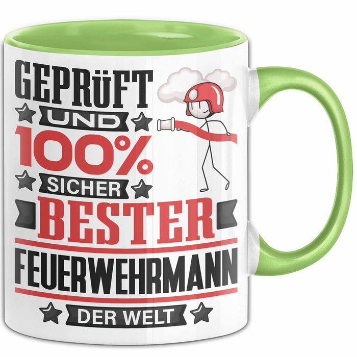 Feuerwehrmann Geschenk Lustiger Spruch für Feuerwehrmann Geschenkidee Bester Feuerwehrmann Der Welt Grün Trendation