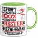 Feuerwehrmann Geschenk Lustiger Spruch für Feuerwehrmann Geschenkidee Bester Feuerwehrmann Der Welt Grün Trendation