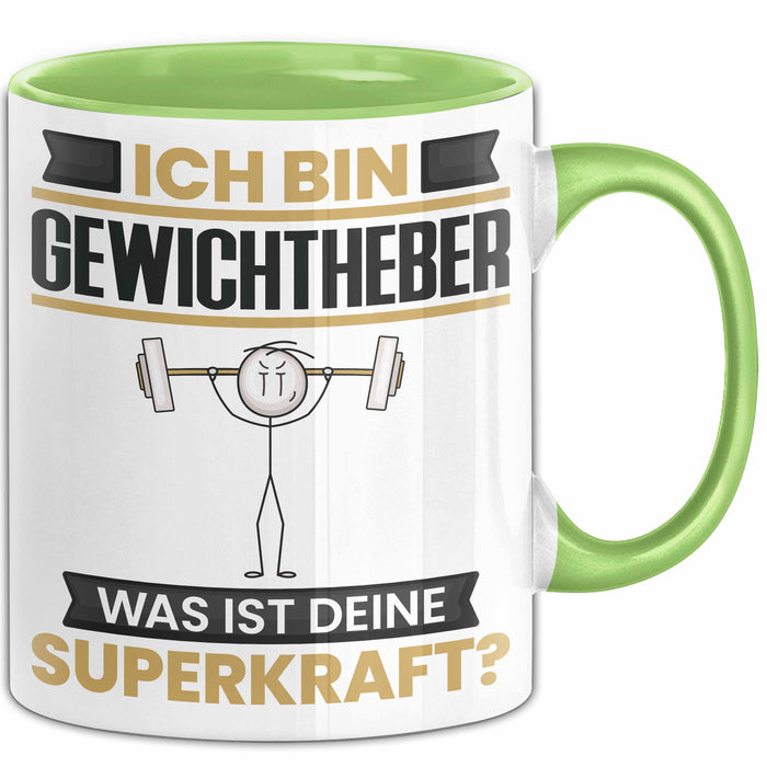 Gewichtheber Tasse Geschenk für Gewichtheber Geburtstag Lustiger Spruch Kaffee-Becher Was Ist Deine Superkraft Grün Trendation