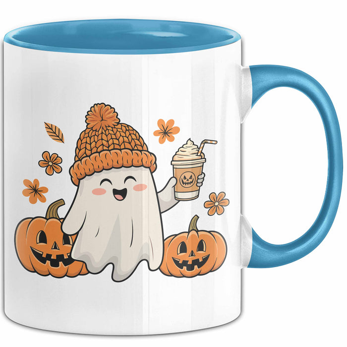 Halloween Tasse Geschenk Kürbis Geschenkidee Oktober Kaffee-Becher Blau Trendation