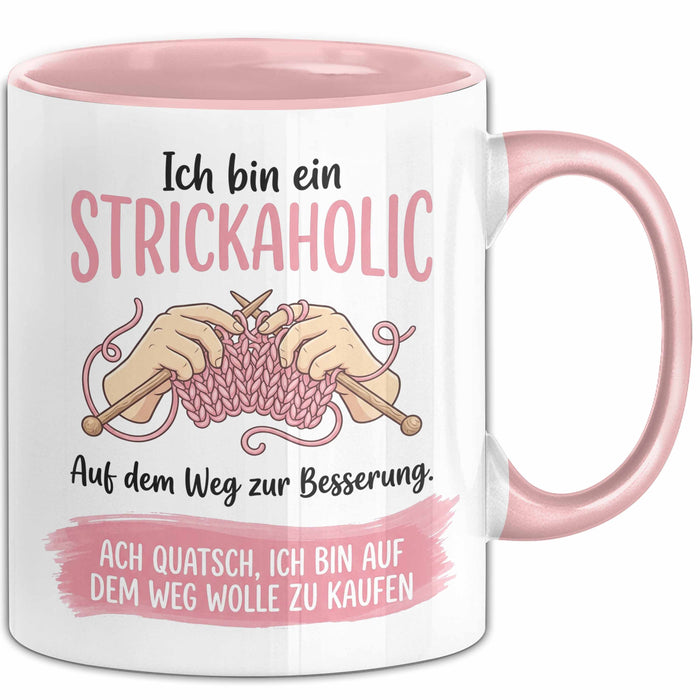 Stricken Tasse Geschenk Strickaholic Auf Dem Weg Zur Besserung Geschenkidee Hobby Rosa Trendation