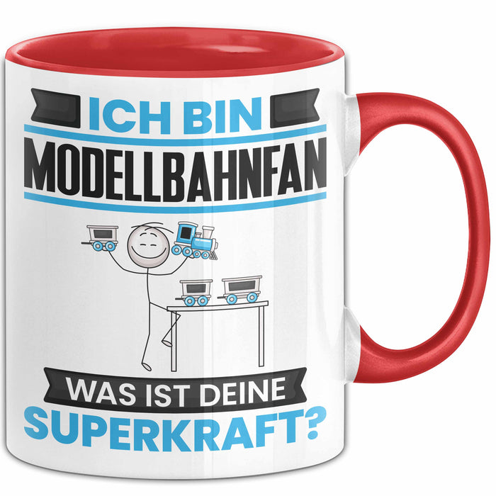 Modellbahnfan Tasse Geschenk für Modellbahnfan Geburtstag Lustiger Spruch Kaffee-Becher Was Ist Deine Superkraft Rot Trendation