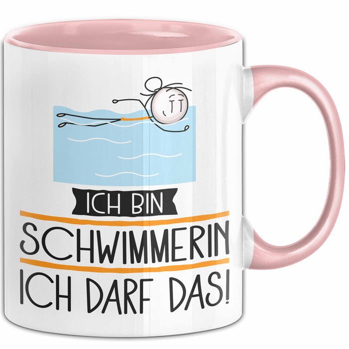 Geschenk für Schwimmerin Tasse Lustige Geschenkidee Geburtstag Ich Bin Schwimmerin Ich Darf Das Rosa Trendation