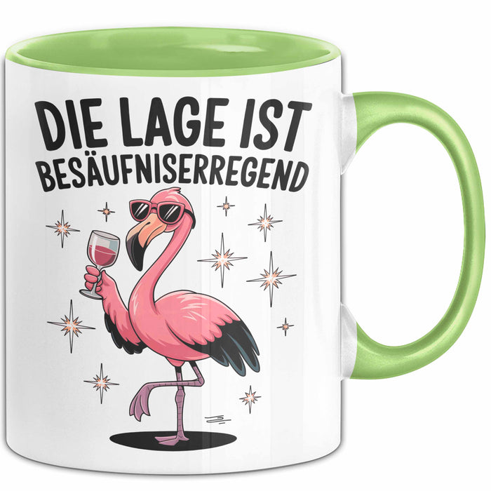 Flamingo Trinkend Tasse Geschenk Lustige Geschenkidee Spruch Die Lage Ist Besäufniserregend Grün Trendation