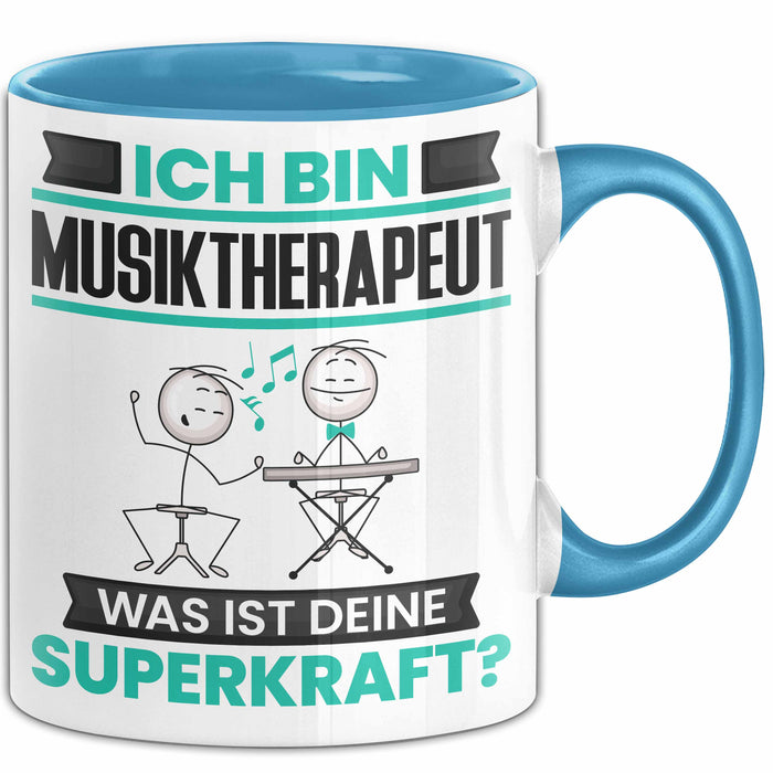 Musiktherapeut Tasse Geschenk für Musiktherapeut Geburtstag Lustiger Spruch Kaffee-Becher Was Ist Deine Superkraft Blau Trendation