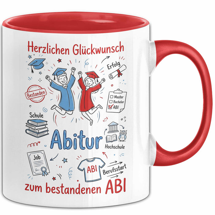 Schüler Abschluss Tasse Geschenk Lustige Geschenkidee Spruch Herzlichen Glückwunsch Abitur Rot Trendation