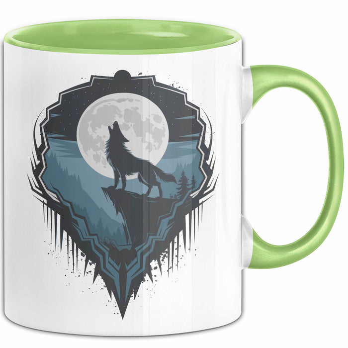 Wolf Tierliebhaber Tasse Geschenkidee für Wildtier Fans Grün Trendation
