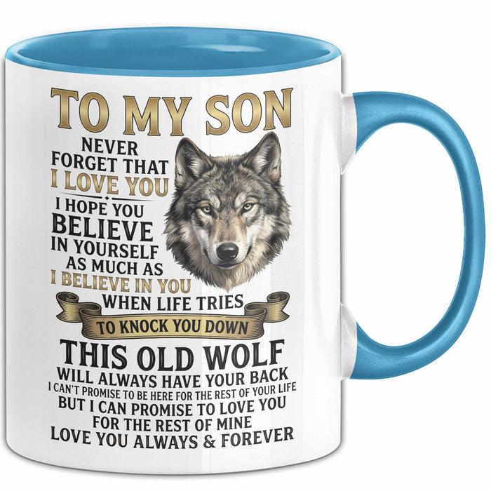 Sohn Tasse Geschenk To My Son Never Forget I Love You Wolf Geschenkidee Blau Trendation