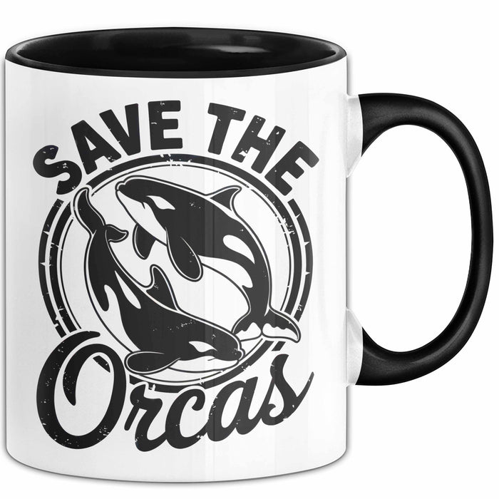 Wal Tier Tasse Geschenk Lustige Geschenkidee Spruch Rettet die Orcas Schwarz Trendation