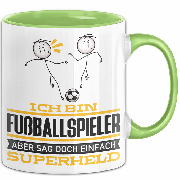 Fußballspieler Geschenk Tasse Ich Bin Fußballspieler Aber Sag Doch Einfach Superheld Lustige Geschenkdiee für Fußballspieler Kaffee-Becher Grün Trendation