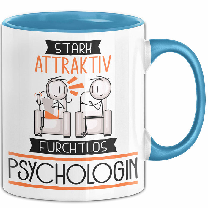 Psychologin Tasse Geschenk Becher Stark Attraktiv Furchtlos Psychologin Lustige Geschenkidee Blau Trendation