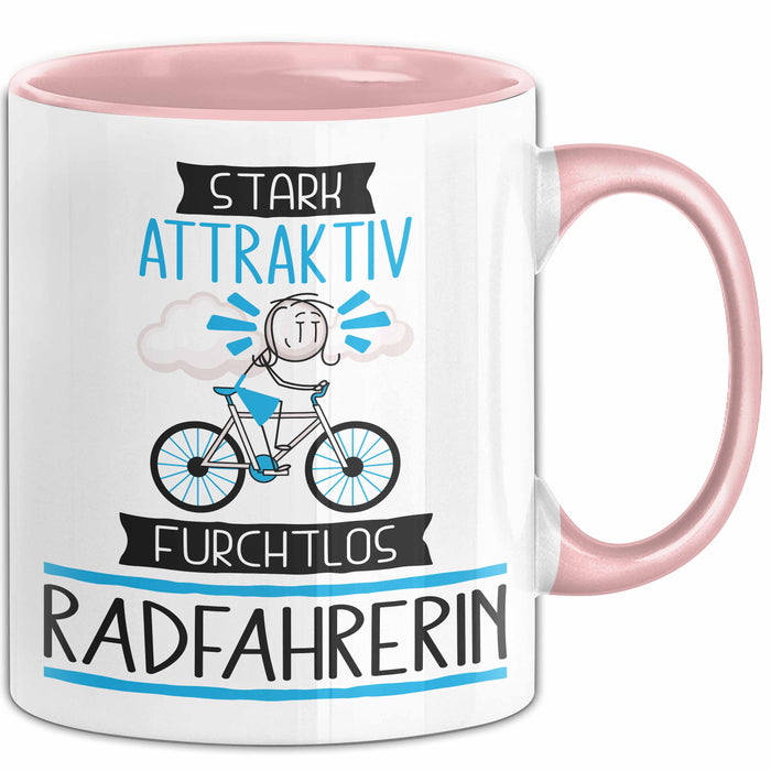 Radfahrerin Tasse Geschenk Becher Stark Attraktiv Furchtlos Radfahrerin Lustige Geschenkidee Rosa Trendation